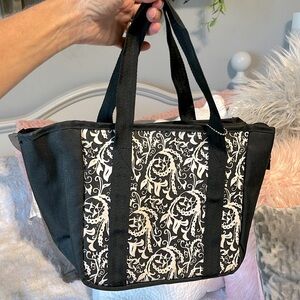 Insulated Lunch Bag Black White Floral